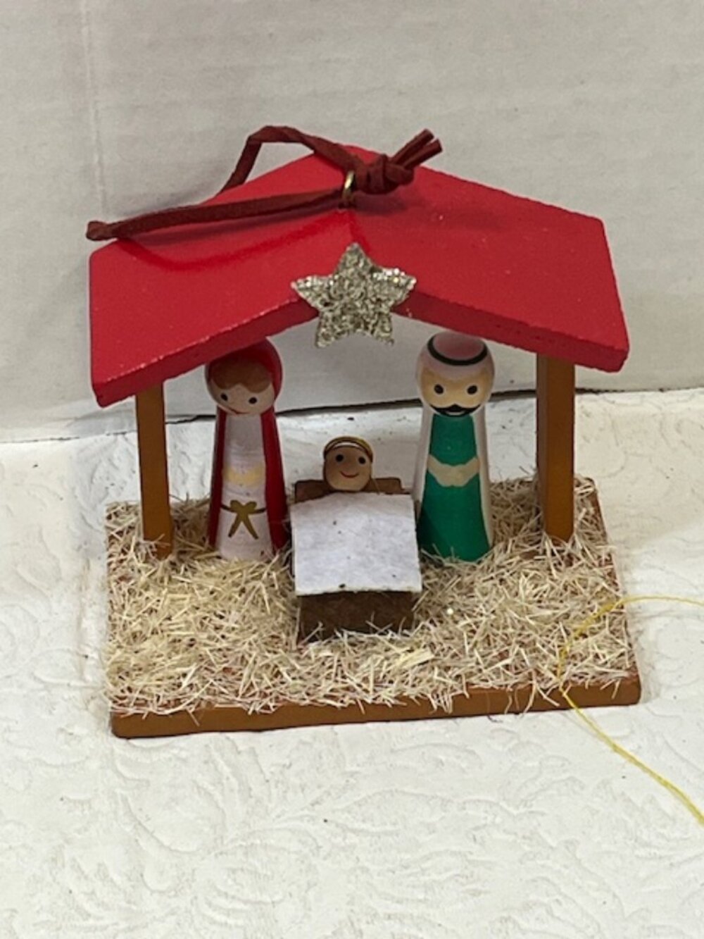 Mini Handmade Wooden Peg Nativity Manger Scene Christmas Ornament Star Decor3.5"